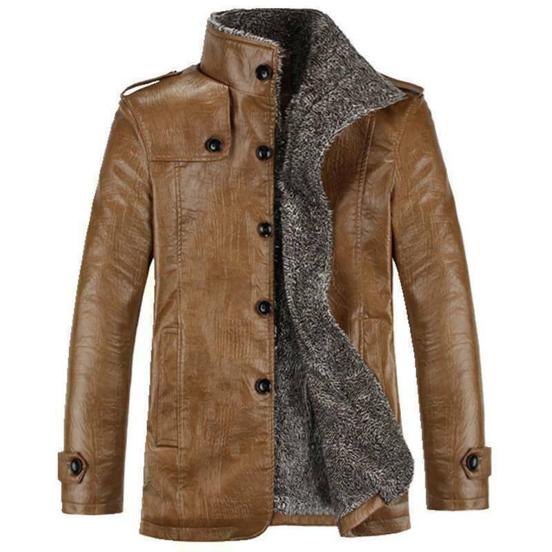 Men Warm Winter Overcoat Leather Lamb Fur Lined Thick Coat Fashion Cowboy Jacket - Image 6