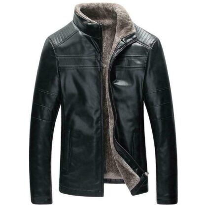 Men’ Fur Lined Leather Winter Warm Men’ Fur Leather Jacket Fashion Cowboy Jacket