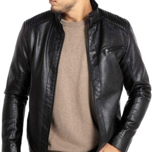 Men's Stand Collar Motorcycle Fashion Jacket Genuine Leather Premium Quality