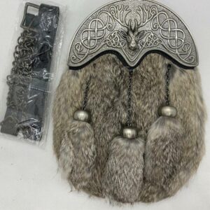 Scottish real Leather Dress Kilt Sporran Fox Fur Celtic Cantle