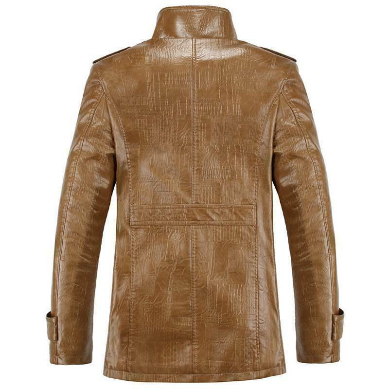 Men Warm Winter Overcoat Leather Lamb Fur Lined Thick Coat Fashion Cowboy Jacket - Image 2
