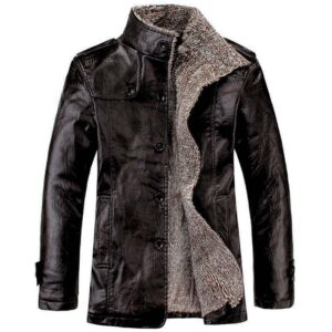 Men Warm Winter Overcoat Leather Lamb Fur Lined Thick Coat Fashion Cowboy Jacket
