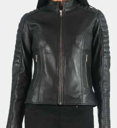 Ladies Quilted Black Fashion Leather Biker Jacket For Women Casual Party formal