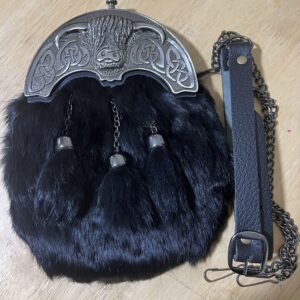 Scottish Kilt Black Rabbit Full Dress Sporran Antique Enamel Thistle Cantel